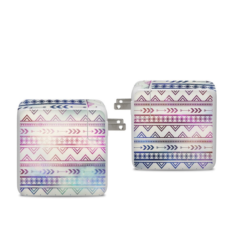 Apple 96W USB-C Power Adapter Skin design of Pattern, Line, Teal, Design, Textile, with gray, pink, yellow, blue, black, purple colors