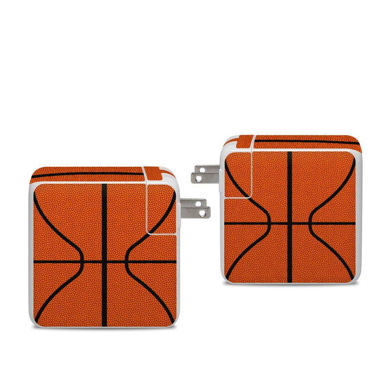 Apple 96W USB-C Power Adapter Skin design of Orange, Basketball, Line, Pattern, Sport venue, Brown, Yellow, Design, Net, Team sport, with orange, black colors