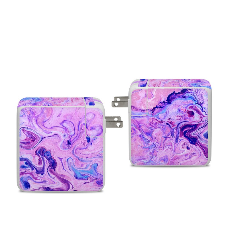 Apple 96W USB-C Power Adapter Skin design of Purple, Violet, Lilac, Art, Pattern, Modern art, Painting, Visual arts, Acrylic paint, Magenta, with pink, purple, blue colors