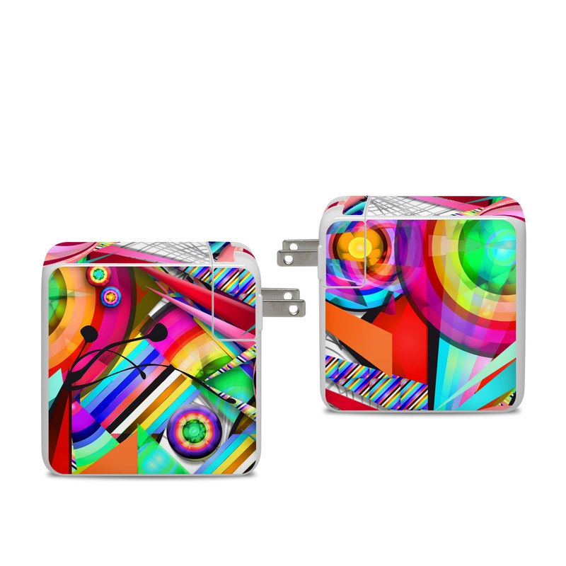 Apple 96W USB-C Power Adapter Skin design of Psychedelic art, Pattern, Design, Graphic design, Colorfulness, Visual arts, Circle, Art, with red, pink, green, yellow, orange colors