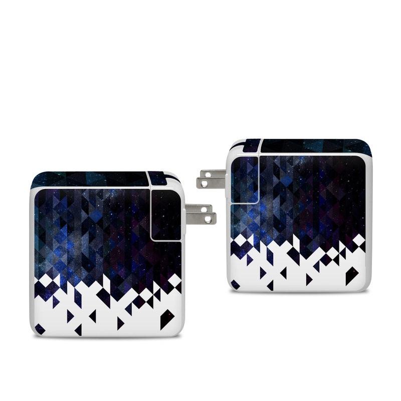 Apple 96W USB-C Power Adapter Skin design of Text, Pattern, Graphic design, Font, Purple, Design, Line, Triangle, Logo, Graphics, with black, blue, white colors