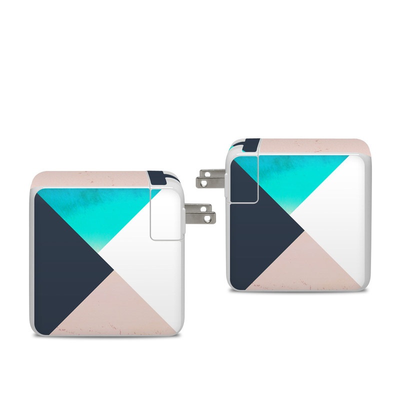 Apple 96W USB-C Power Adapter Skin design of Blue, Turquoise, Aqua, Line, Triangle, Design, Material property, Graphic design, Pattern, Architecture, with black, white, brown, blue colors