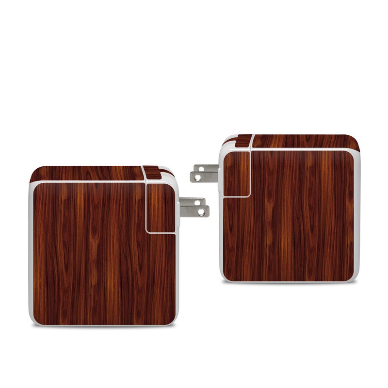 Apple 96W USB-C Power Adapter Skin design of Wood, Red, Brown, Hardwood, Wood flooring, Wood stain, Caramel color, Laminate flooring, Flooring, Varnish, with black, red colors