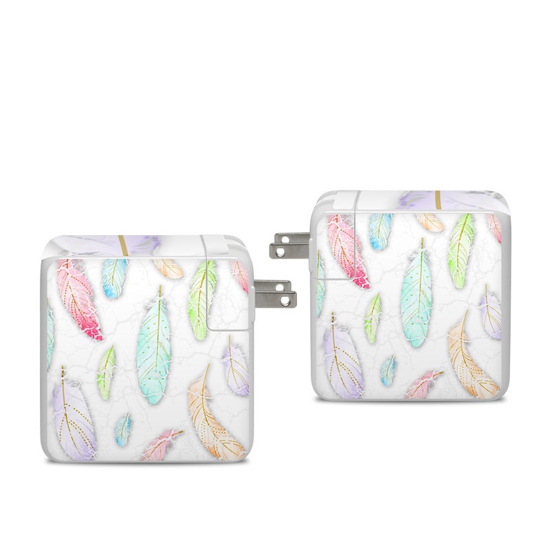 Apple 96W USB-C Power Adapter Skin design of Feather, Fashion accessory, Jewellery, with red, blue, green, purple, white, brown colors