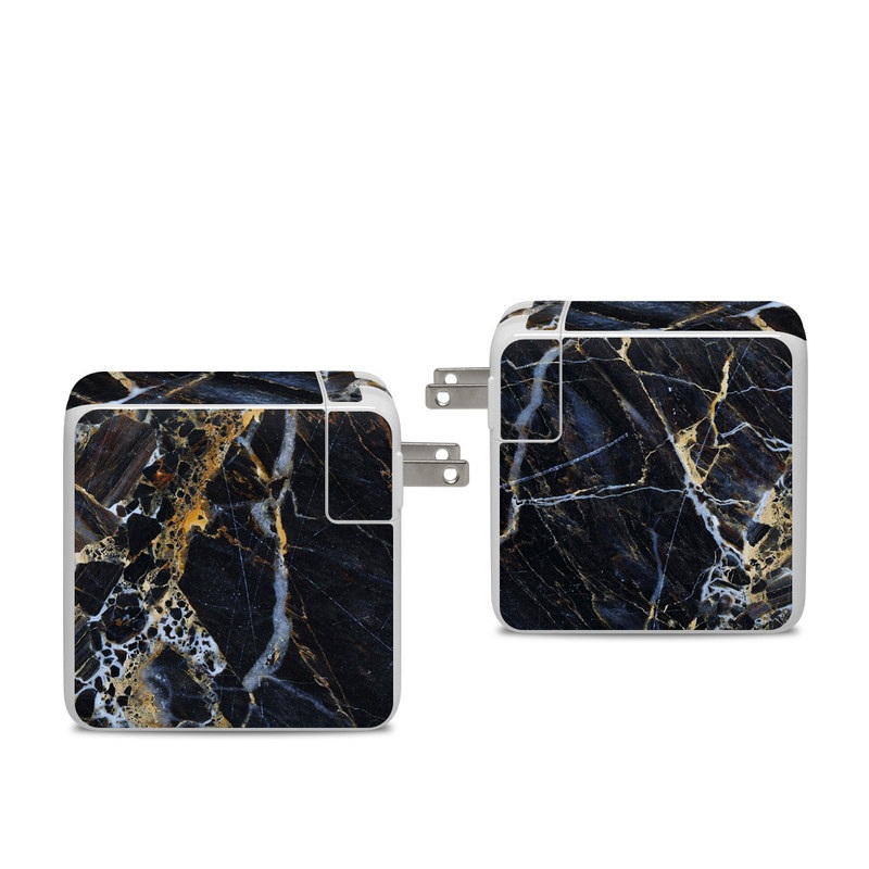 Apple 96W USB-C Power Adapter Skin design of Black, Yellow, Rock, Brown, Marble, Water, Close-up, Granite, Pattern, Geology, with black, white, orange, gray, yellow colors
