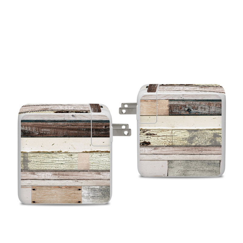 Apple 96W USB-C Power Adapter Skin design of Wood, Wall, Plank, Line, Lumber, Wood stain, Beige, Parallel, Hardwood, Pattern, with brown, white, gray, yellow colors