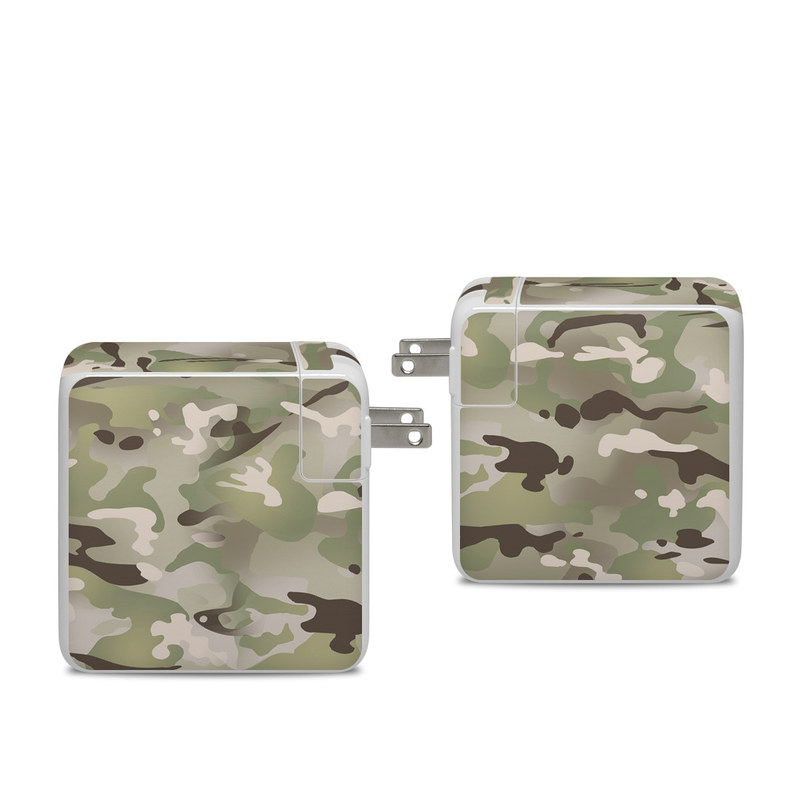 Apple 96W USB-C Power Adapter Skin design of Military camouflage, Camouflage, Pattern, Clothing, Uniform, Design, Military uniform, Bed sheet, with gray, green, black, red colors