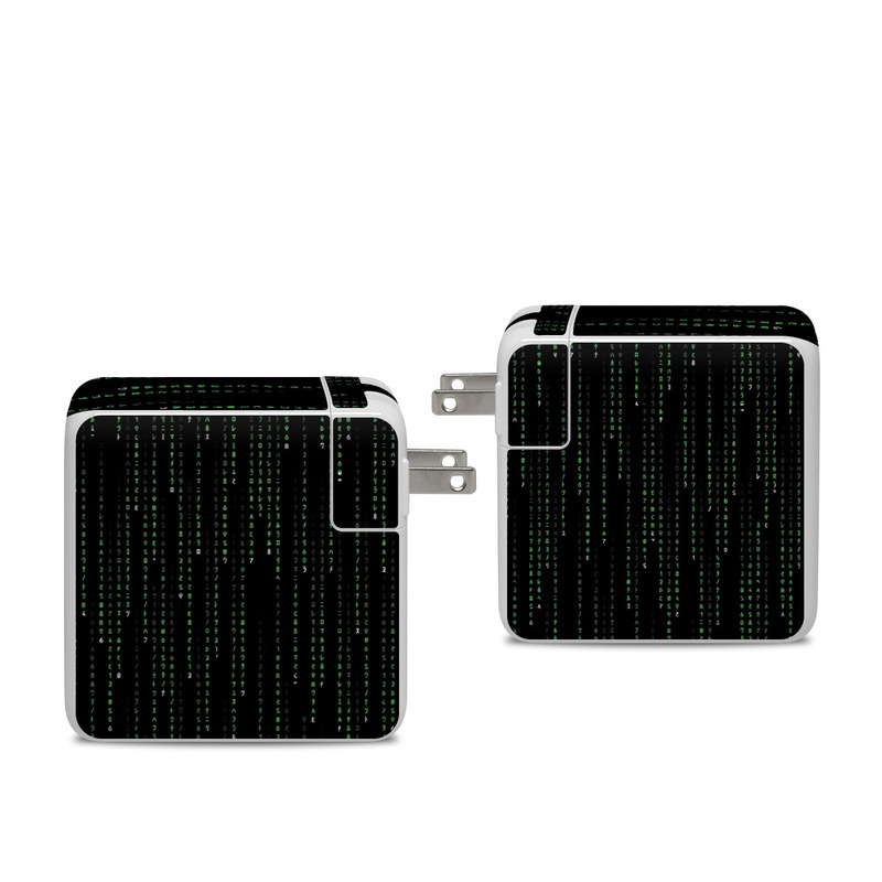Apple 96W USB-C Power Adapter Skin design of Green, Black, Pattern, Symmetry, with black colors