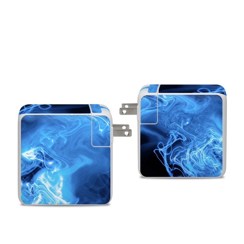 Apple 96W USB-C Power Adapter Skin design of Blue, Water, Electric blue, Organism, Pattern, Smoke, Liquid, Art, with blue, black, purple colors