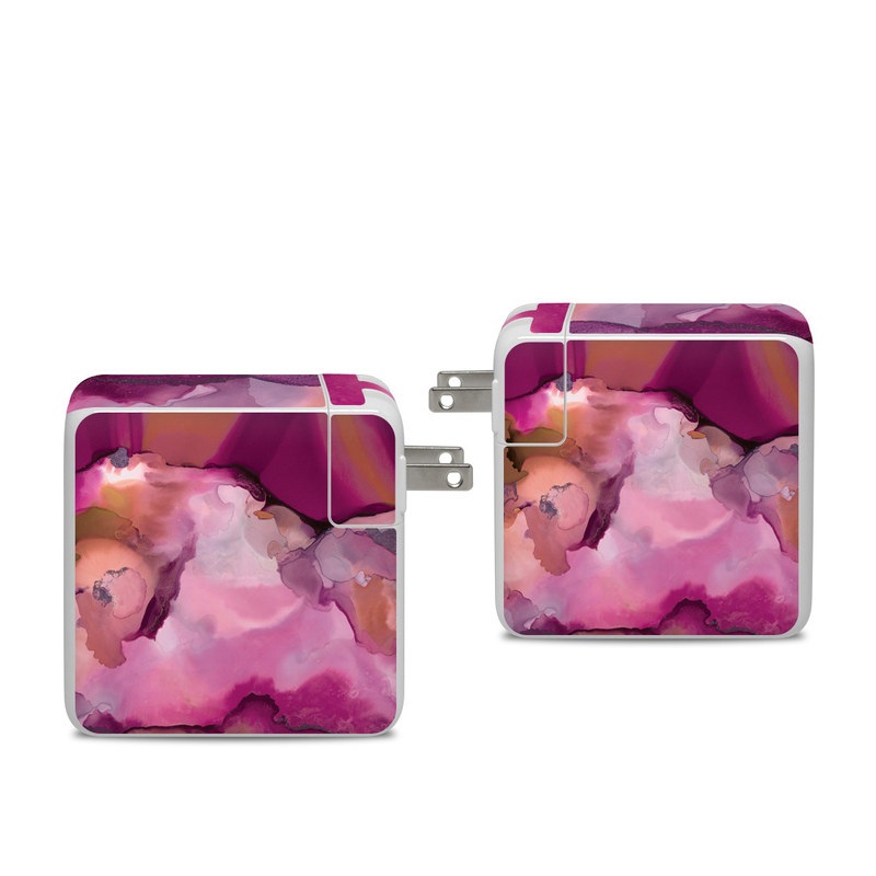 Apple 96W USB-C Power Adapter Skin design of Purple, Pink, Watercolor paint, Magenta, Illustration, Art, with white, red, pink, white colors