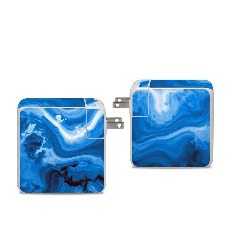 Apple 96W USB-C Power Adapter Skin design of Blue, Water, Aqua, Azure, Turquoise, Pattern, Liquid, Wave, Electric blue, Design, with blue, white, black colors