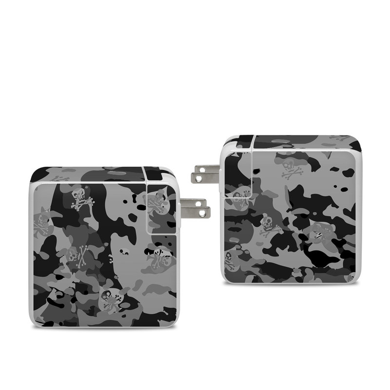 Apple 96W USB-C Power Adapter Skin design of Military camouflage, Pattern, Design, Camouflage, Illustration, Uniform, Black-and-white, Wallpaper, Art, with black, gray colors