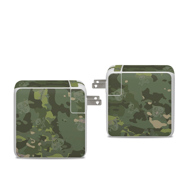 Apple 96W USB-C Power Adapter Skin design of Military camouflage, Pattern, Camouflage, Uniform, Clothing, Green, Design, Leaf, Plant, Illustration, with green, brown colors