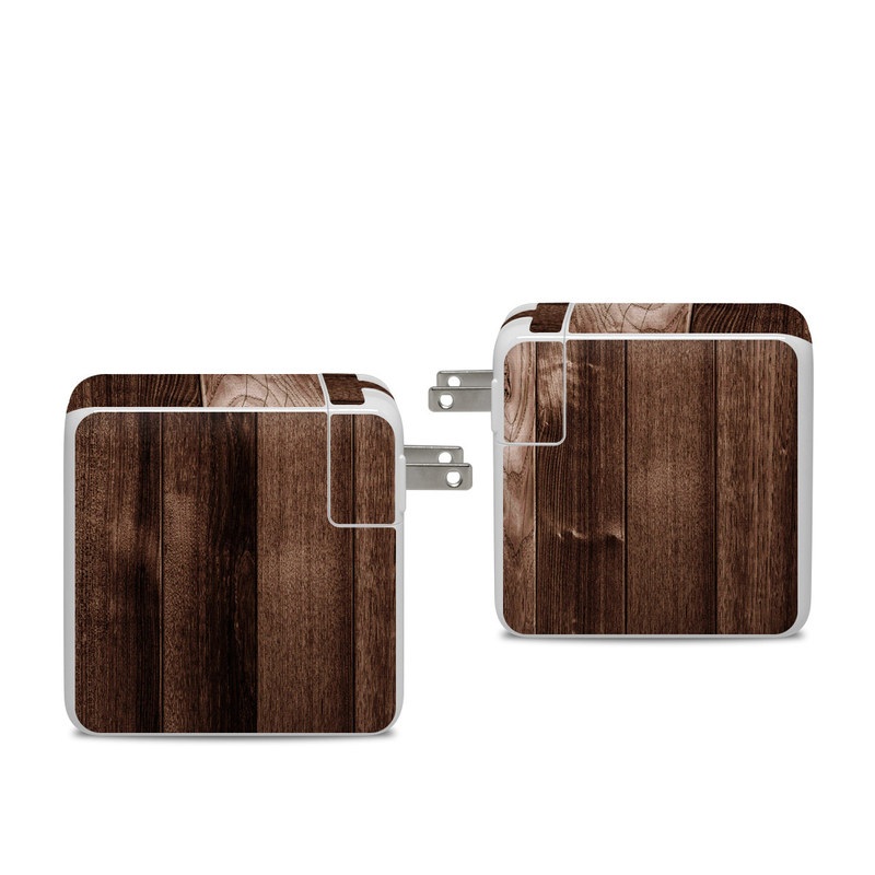 Apple 96W USB-C Power Adapter Skin design of Wood, Brown, Wood stain, Plank, Hardwood, Wood flooring, Line, Pattern, Floor, Flooring, with brown colors