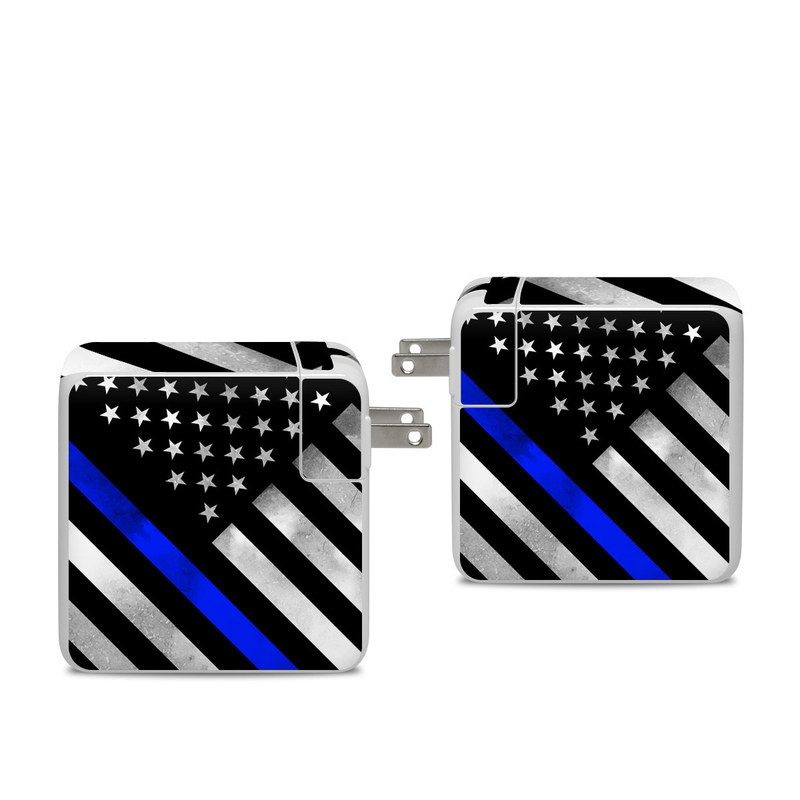 Apple 96W USB-C Power Adapter Skin design of Flag of the united states, Flag, Cobalt blue, Pattern, Line, Black-and-white, Design, Monochrome, Electric blue, Parallel, with black, white, gray, blue colors