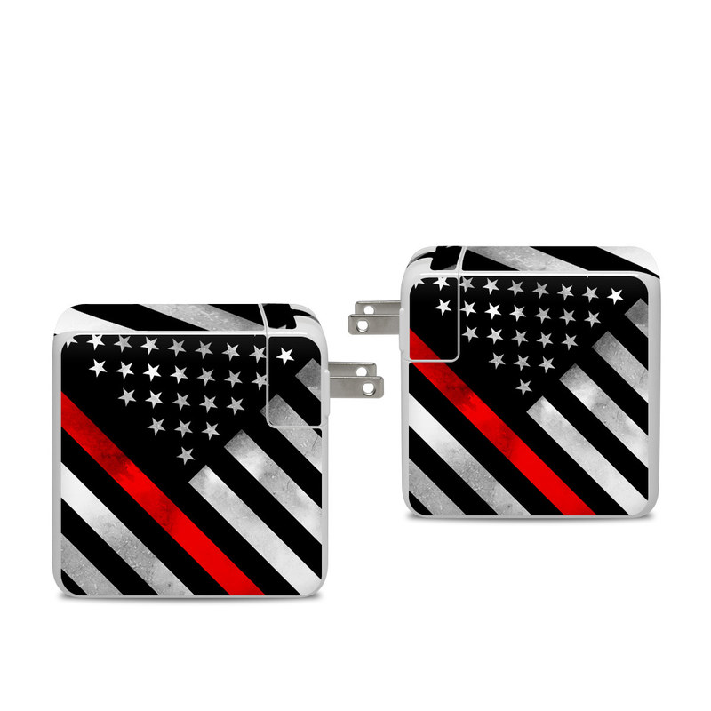 Apple 96W USB-C Power Adapter Skin design of Flag of the united states, Flag, Line, Black-and-white, Pattern, Flag Day (USA), Veterans day, Independence day, Memorial day, with black, white, gray, red colors