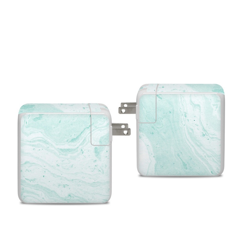 Apple 96W USB-C Power Adapter Skin design of White, Aqua, Pattern, with green, blue colors
