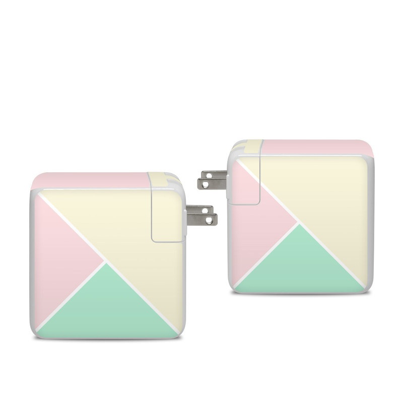 Apple 96W USB-C Power Adapter Skin design of Green, Aqua, Turquoise, Blue, Pink, Yellow, Line, Teal, Pattern, Design, with yellow, pink, green colors