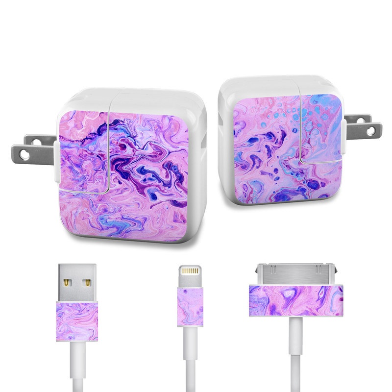 Apple 12W USB Power Adapter Skin design of Purple, Violet, Lilac, Art, Pattern, Modern art, Painting, Visual arts, Acrylic paint, Magenta, with pink, purple, blue colors