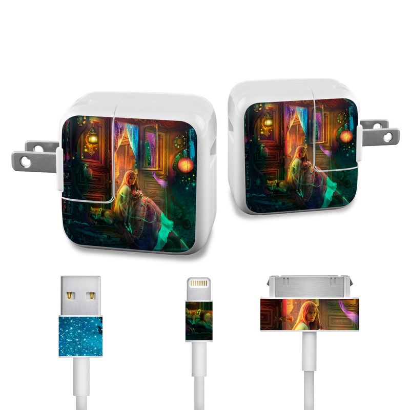 Apple 12W USB Power Adapter Skin design of Illustration, Adventure game, Darkness, Art, Digital compositing, Fictional character, Games, with black, red, blue, green colors
