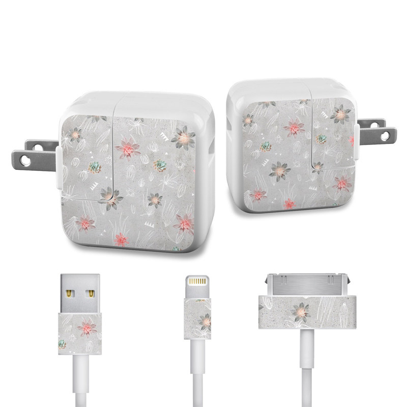 Apple 12W USB Power Adapter Skin design of Pink, Pattern, Wrapping paper, Textile, Design, Wallpaper, Floral design, Plant, Flower, with gray, red, white, pink colors