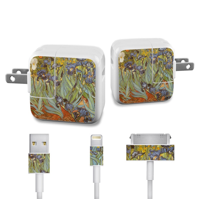 Apple 12W USB Power Adapter Skin design of Painting, Plant, Art, Flower, Iris, Modern art, Perennial plant, with gray, green, black, red, blue colors