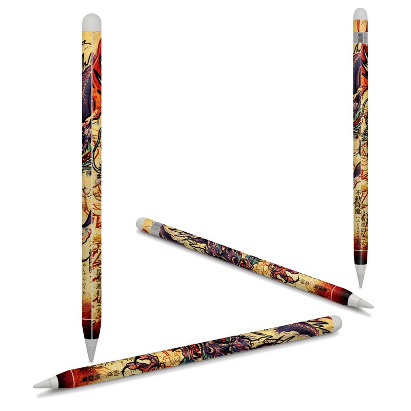 Apple Pencil Skin design of Illustration, Fictional character, Art, Demon, Drawing, Visual arts, Dragon, Supernatural creature, Mythical creature, Mythology, with black, green, red, gray, pink, orange colors