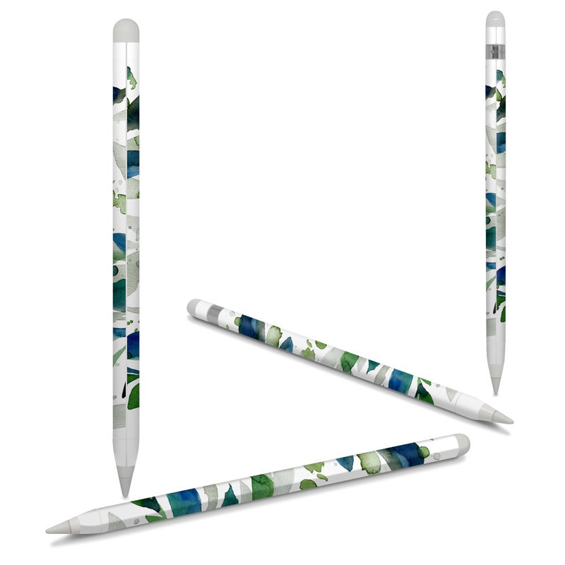 Apple Pencil Skin design of Leaf, Branch, Plant, Tree, Botany, Flower, Design, Eucalyptus, Pattern, Watercolor paint with white, blue, green, gray colors