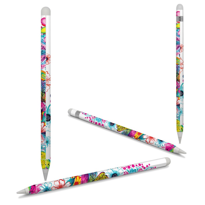 Apple Pencil Skin design of Pattern, Floral design, Design, Graphic design, Flower, Wildflower, Plant, Graphics, Clip art, Visual arts with white, pink, blue, yellow, purple, red colors