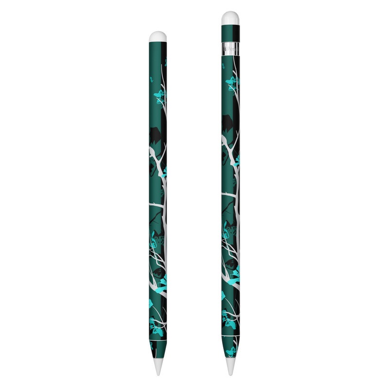 Apple Pencil Skin design of Branch, Black, Blue, Green, Turquoise, Teal, Tree, Plant, Graphic design, Twig, with black, blue, gray colors