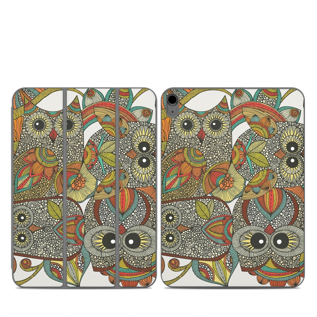 Smart Folio for iPad Series Skin design of Owl, Pattern, Visual arts, Art, Design, Textile, Illustration, Motif, Bird, with white, green, orange, yellow, blue, red colors