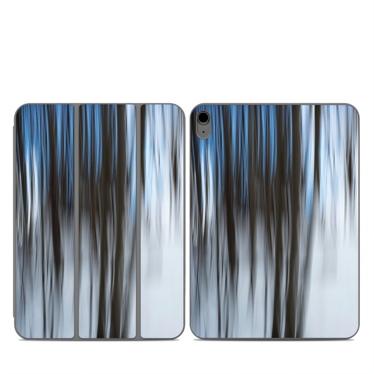 Smart Folio for iPad Series Skin design of Water, Blue, Natural environment, Tree, Forest, Line, Waterfall, Plant, Black-and-white, Reflection, with black, white, blue colors
