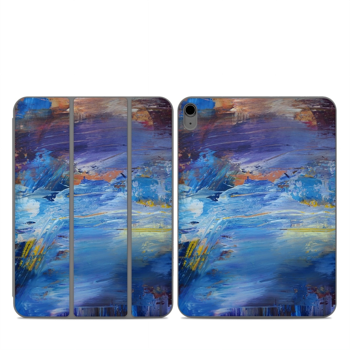 Smart Folio for iPad Series Skin design of Painting, Blue, Modern art, Acrylic paint, Sky, Watercolor paint, Art, Visual arts, Paint, Electric blue, with blue, purple, yellow, brown, orange, black colors