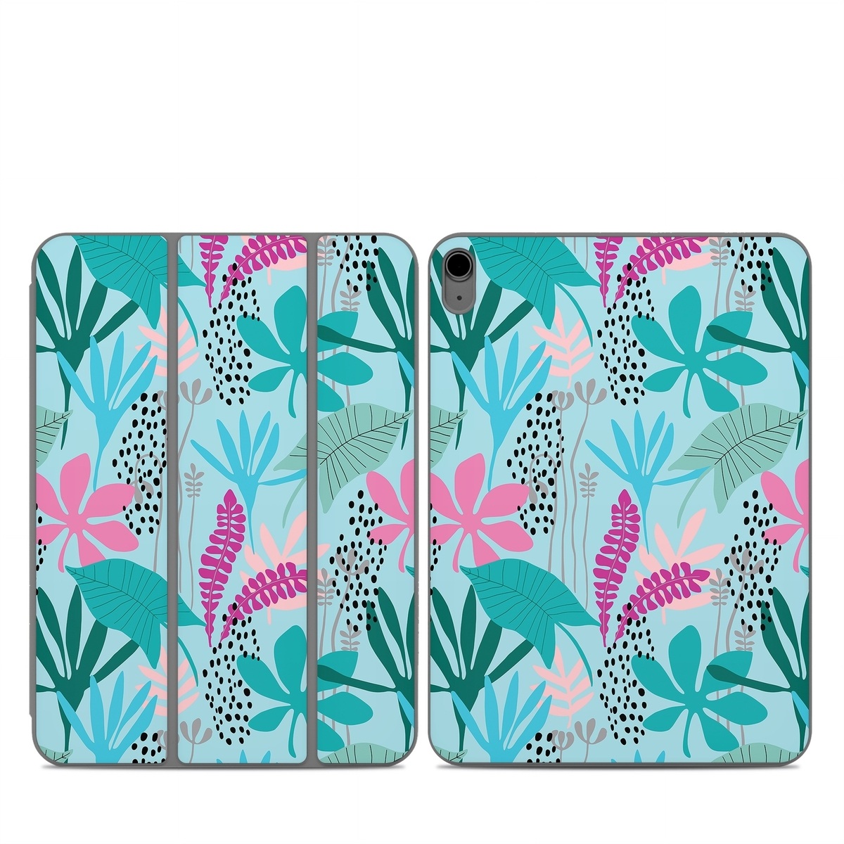 Smart Folio for iPad Series Skin design of White, Leaf, Botany, Green, Textile, Branch, Organism, Plant, Font, Pink, with blue, green, pink, purple, black, gray colors