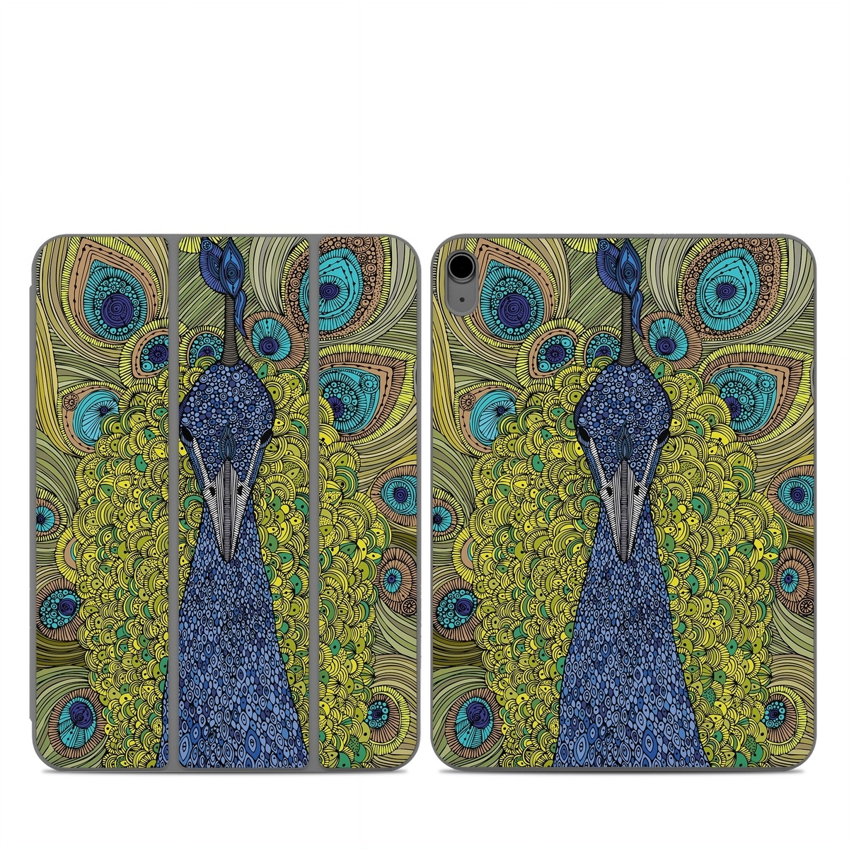 Smart Folio for iPad Series Skin design of Peafowl, Bird, Feather, Pattern, Art, Phasianidae, Galliformes, Design, Psychedelic art, Symmetry, with green, blue, yellow colors