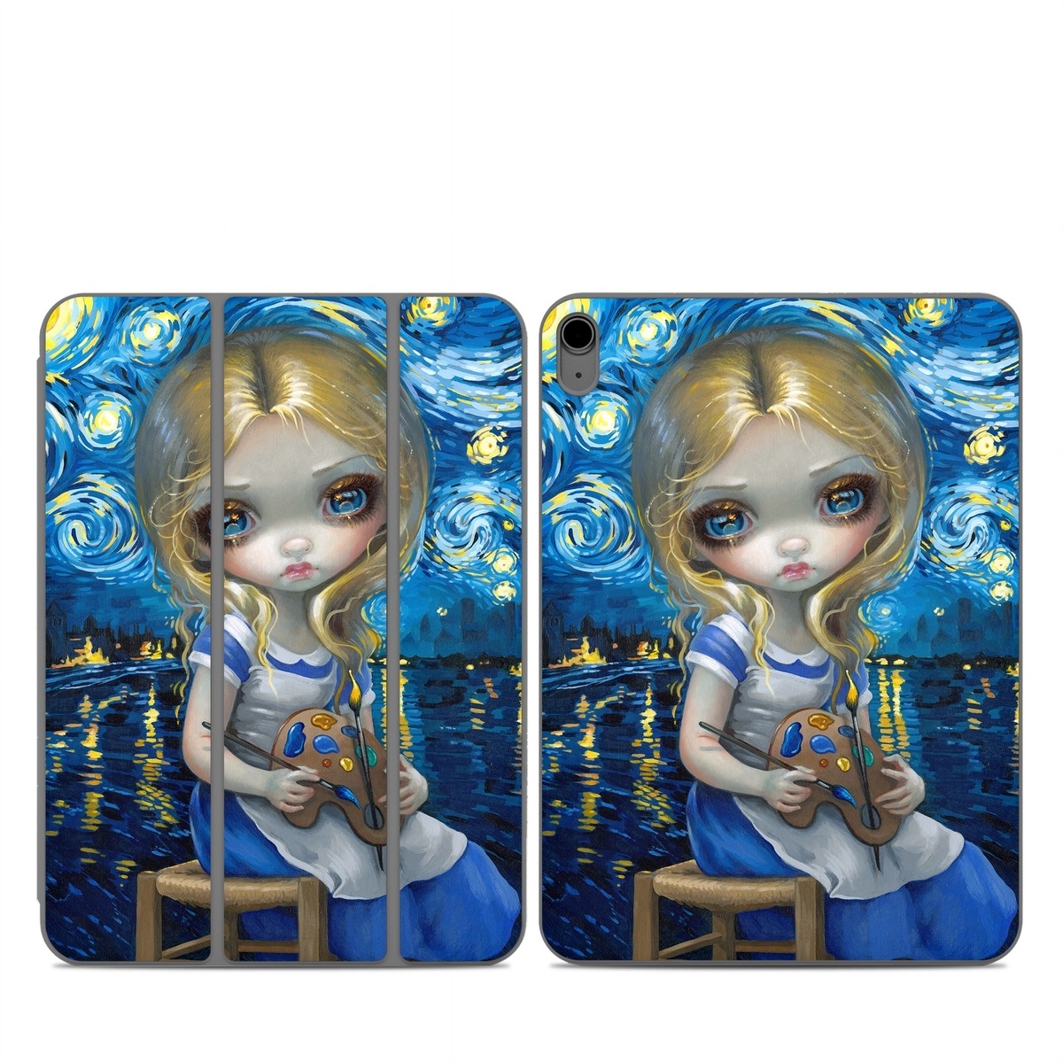 Smart Folio for iPad Series Skin design of Blue, Illustration, Cg artwork, Doll, Art, Acrylic paint, Painting, Toy, Fictional character, Visual arts, with blue, yellow, white, brown, red colors