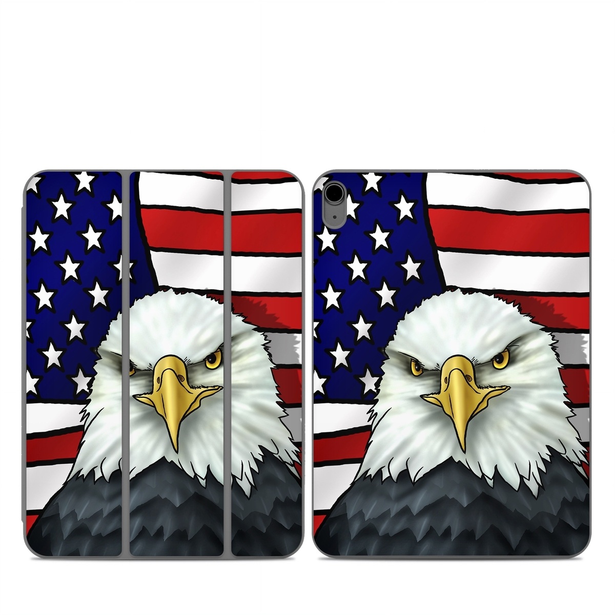 Smart Folio for iPad Series Skin design of Bald eagle, Eagle, Bird, Bird of prey, Accipitridae, Beak, Accipitriformes, Sea eagle, Flag, with white, gray, blue, yellow, red colors