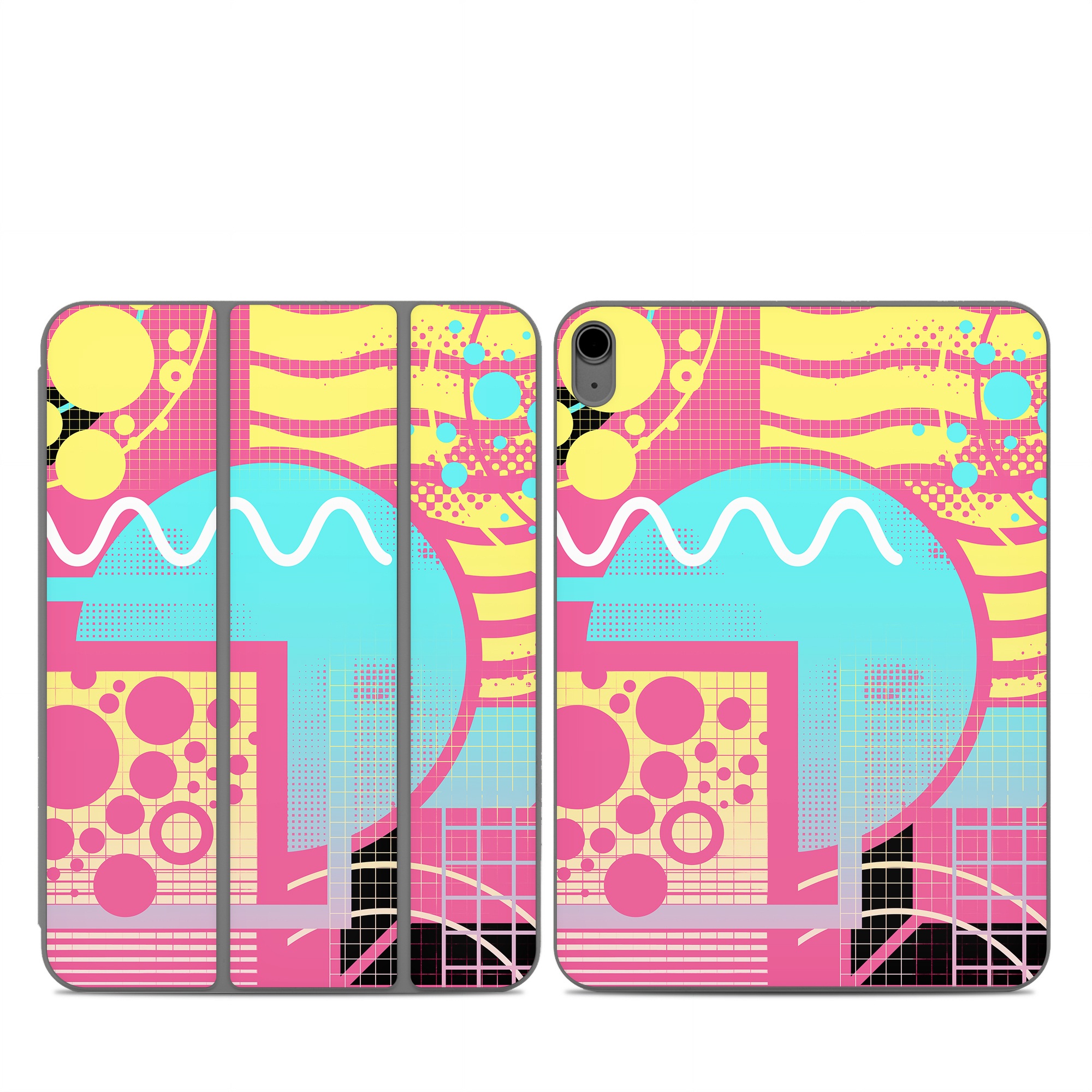 Smart Folio for iPad Series Skin design of Textile, Organism, Font, Art, Pink, Rectangle, Line, Aqua, Magenta, Circle, with pink, yellow, blue, black, white colors