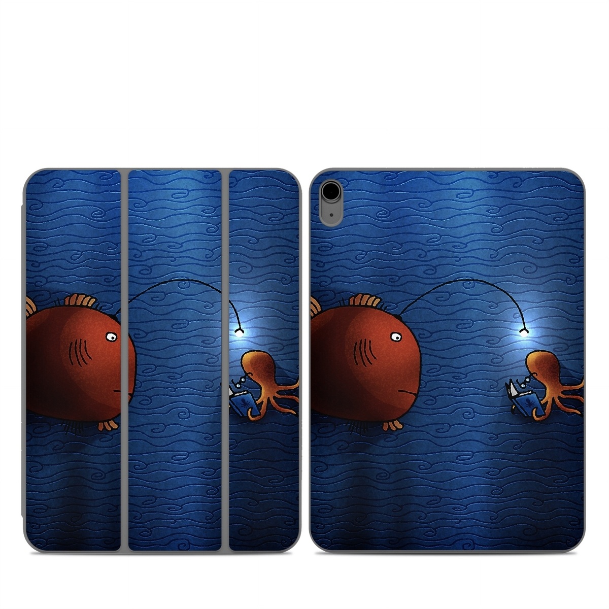 Smart Folio for iPad Series Skin design of Deep sea fish, Anglerfish, Illustration, Fish, Animation, Art, with blue, red colors