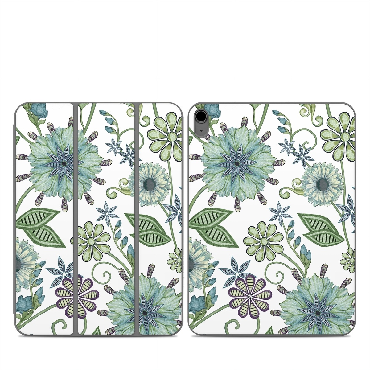 Smart Folio for iPad Series Skin design of Green, Pattern, Flower, Botany, Plant, Leaf, Design, Wildflower, with white, green, blue colors