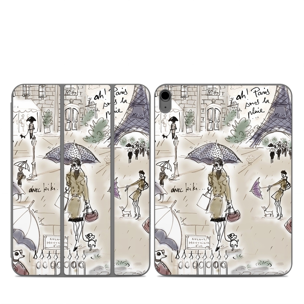 Smart Folio for iPad Series Skin design of Cartoon, Umbrella, Illustration, Organism, Art, Fiction, Fictional character, with brown, gray, purple colors