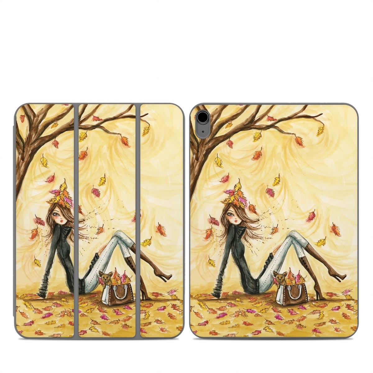 Smart Folio for iPad Series Skin design of Painting, Watercolor paint, Tree, Art, Illustration, Plant, Modern art, Visual arts, Still life, Fictional character, with yellow, red, brown, orange, black, white colors