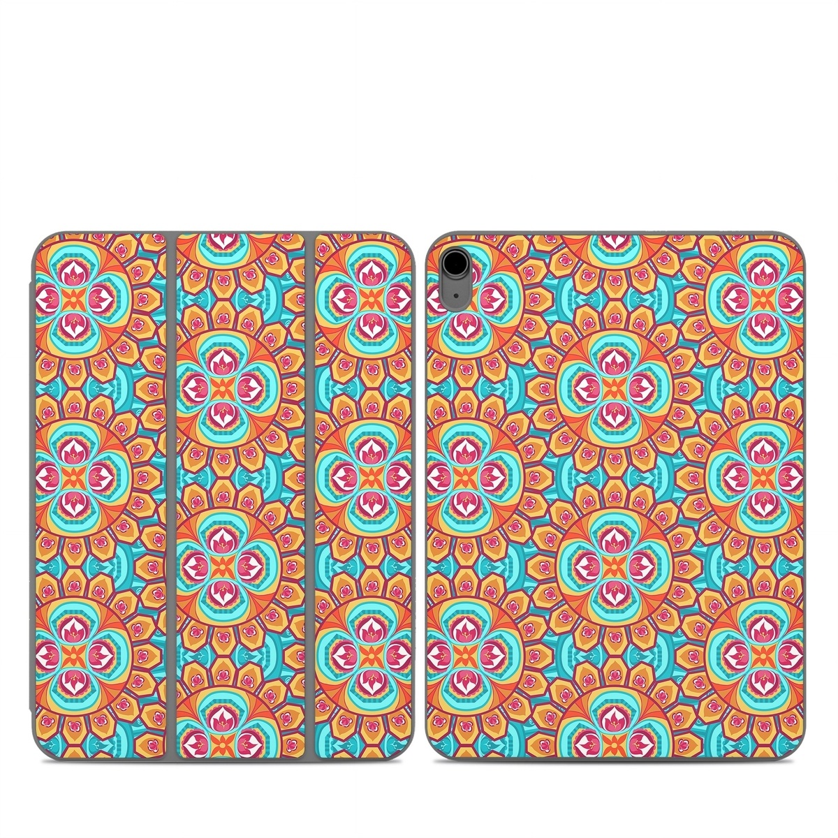 Smart Folio for iPad Series Skin design of Pattern, Orange, Design, Textile, Wrapping paper, Visual arts, Motif, Circle, Art, with blue, orange, red, yellow colors