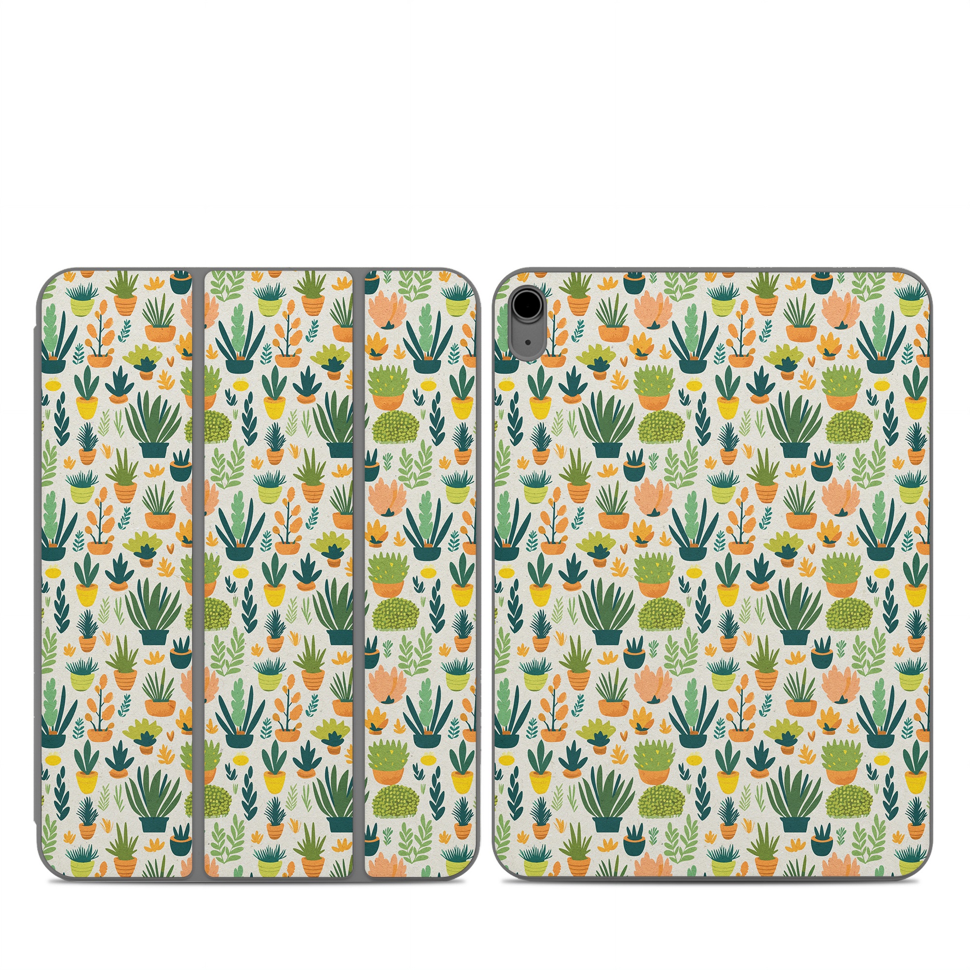 Smart Folio for iPad Series Skin design of Flower, Plant, Petal, Textile, Botany, Art, Creative arts, Flowering plant, Porcelain, Groundcover, with white, green, brown, yellow, orange colors
