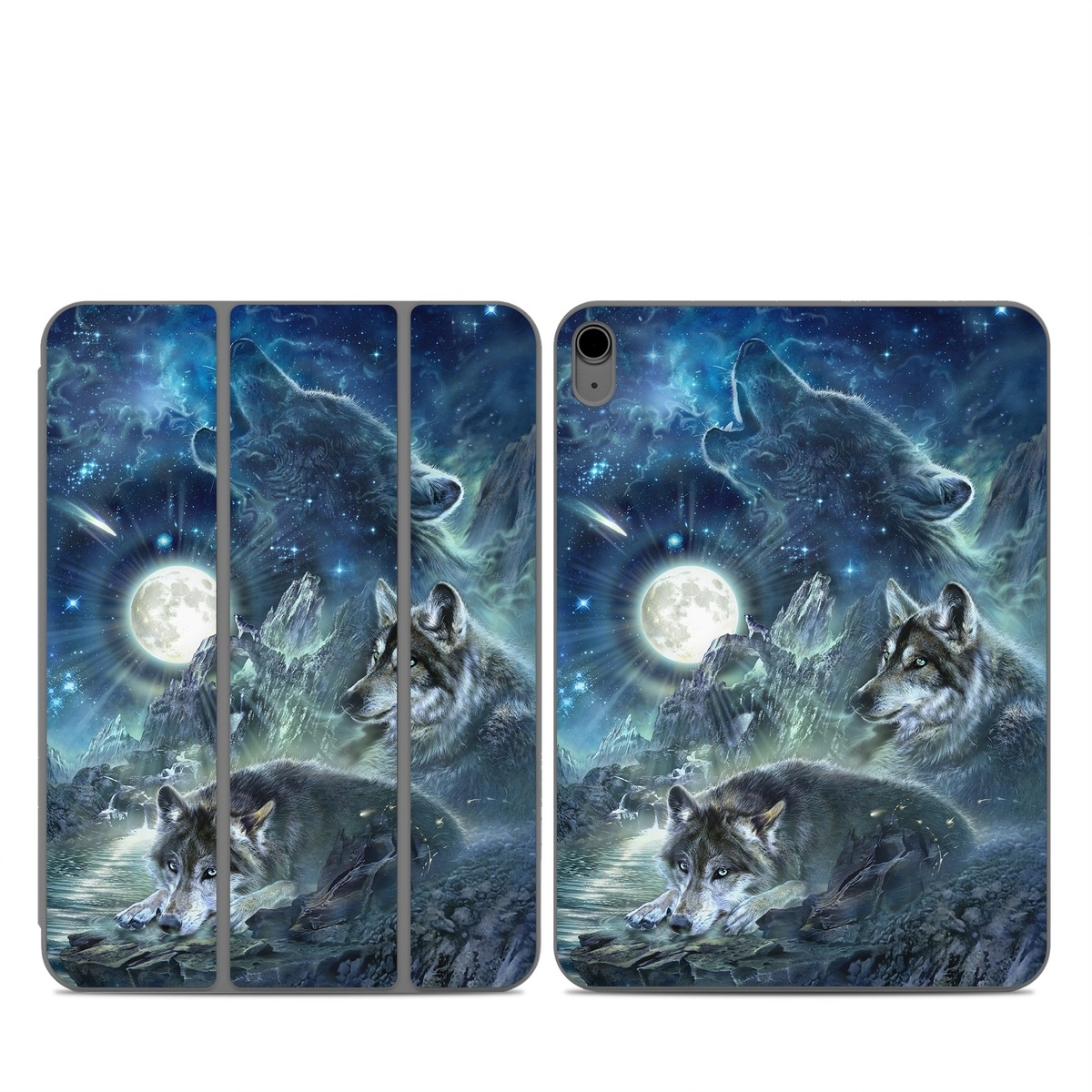 Smart Folio for iPad Series Skin design of Cg artwork, Fictional character, Darkness, Werewolf, Illustration, Wolf, Mythical creature, Graphic design, Dragon, Mythology, with black, blue, gray, white colors