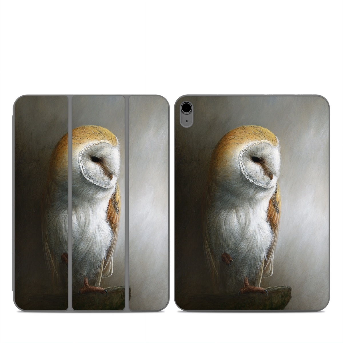 Smart Folio for iPad Series Skin design of Barn owl, Owl, Bird, Bird of prey, Beak, Wildlife, with yellow, white, orange, brown colors