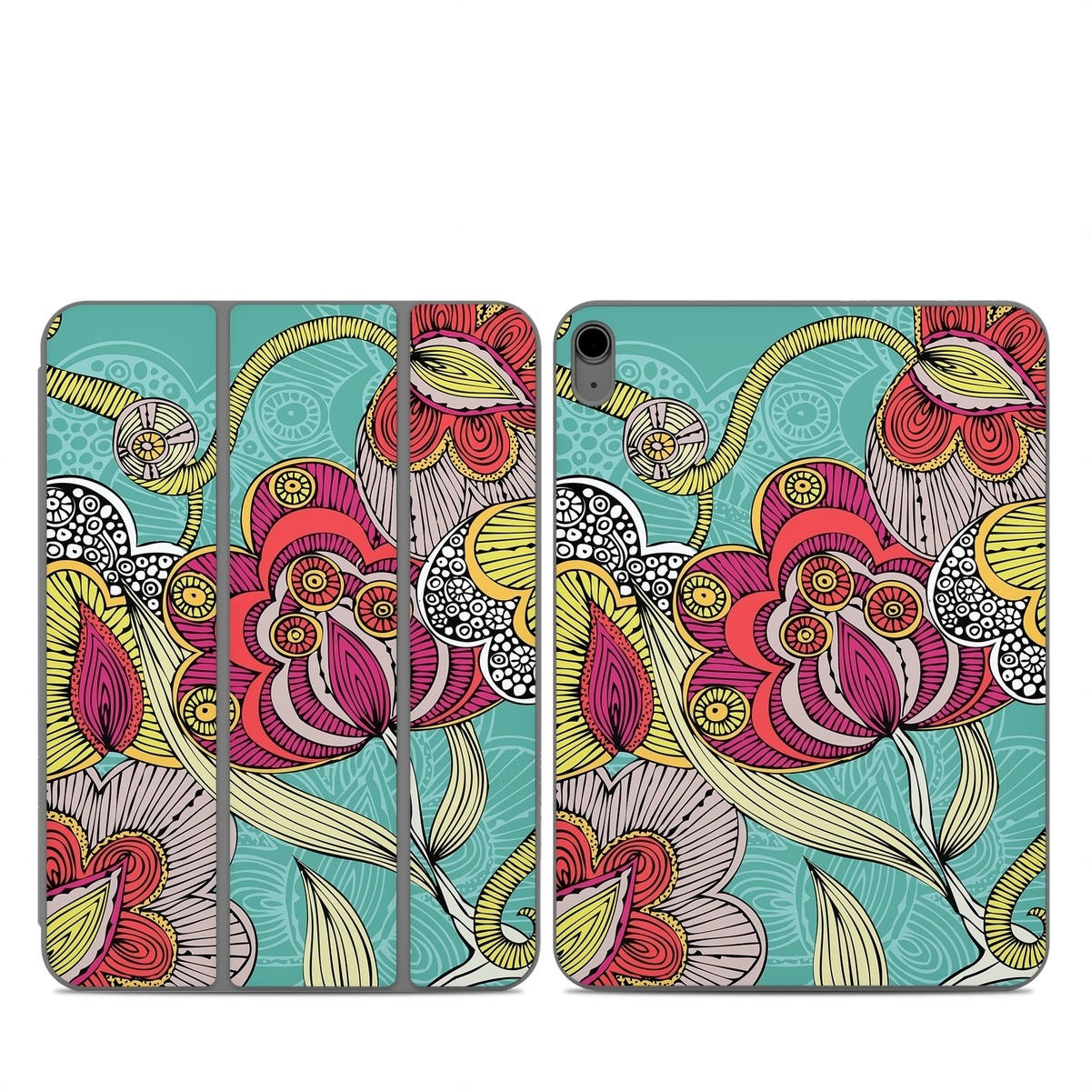 Smart Folio for iPad Series Skin design of Pattern, Visual arts, Motif, Floral design, Design, Art, Plant, Flower, Organism, Textile, with red, yellow, blue, gray, pink colors