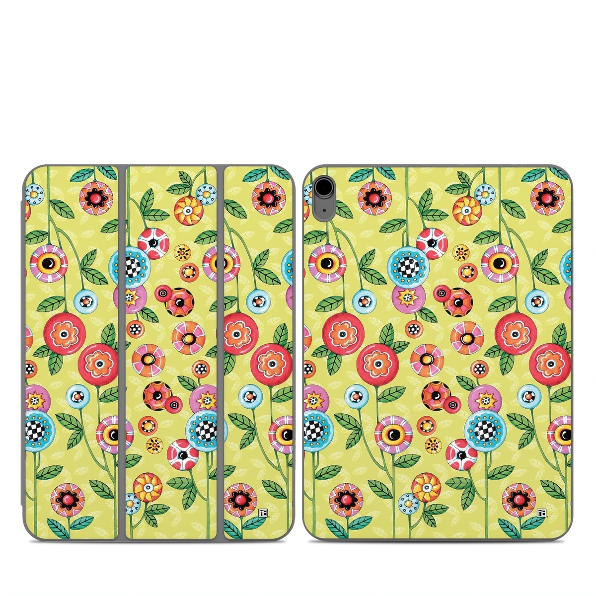 Smart Folio for iPad Series Skin design of Wrapping paper, Pattern, Textile, Design, Visual arts, Wildflower, Art, Plant, Child art, Flower, with green, blue, red, yellow, orange, pink colors