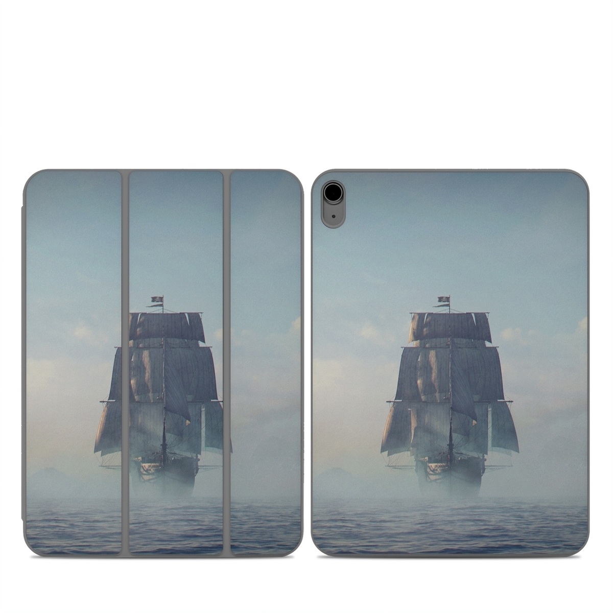 Smart Folio for iPad Series Skin design of Atmospheric phenomenon, Vehicle, Mode of transport, Watercraft, Ship, Sea, with white, blue, black, gray colors