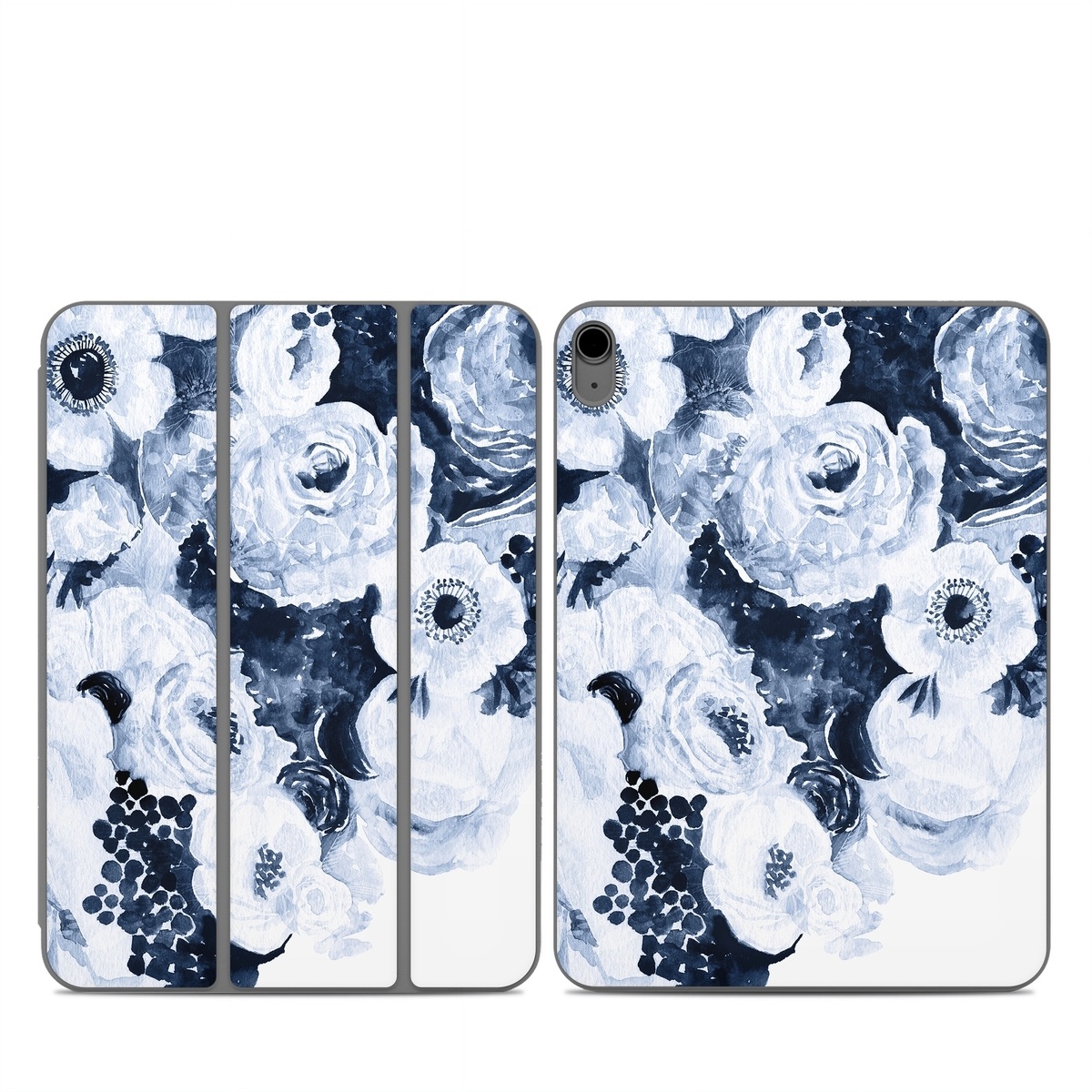 Smart Folio for iPad Series Skin design of White, Flower, Cut flowers, Garden roses, Plant, Bouquet, Rose, Black-and-white, Rose family, Still life, with white, blue colors